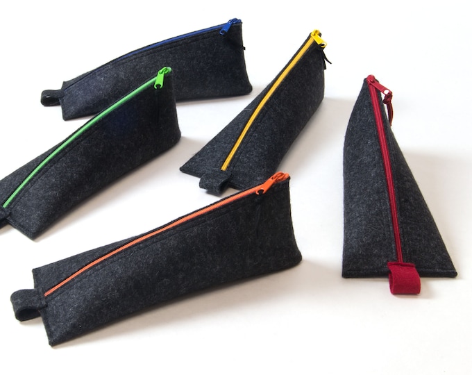 quadu pencil case – pencil case made of wool felt anthracite mottled / 16 zipper colors