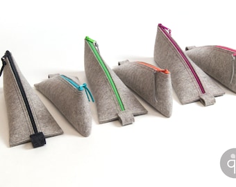 Pencil case, pouch made of wool felt, beige melange, zipper in 16 colors