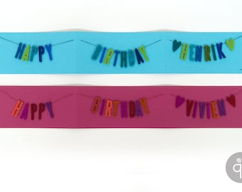 Birthday card, garland with name