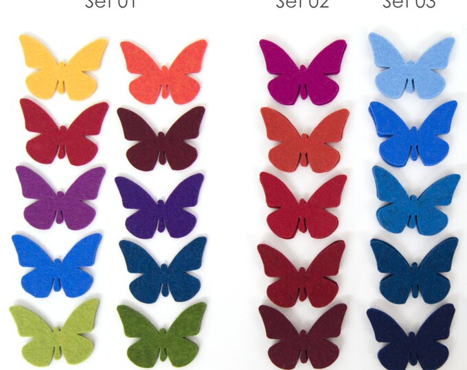 Butterflies, wool felt, 10 pieces, in many colors