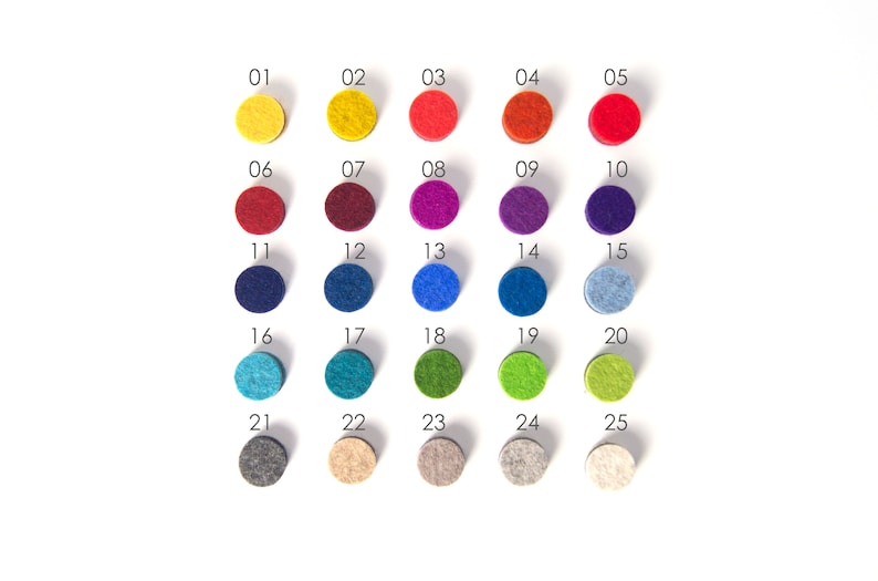 May include: A color chart with 25 felt samples, numbered 01 to 25. The colors range from yellow to gray.