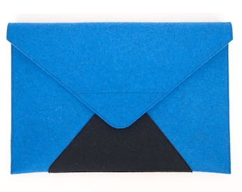 Notebook bag, laptop sleeve, MacBook case, envelope design, blue