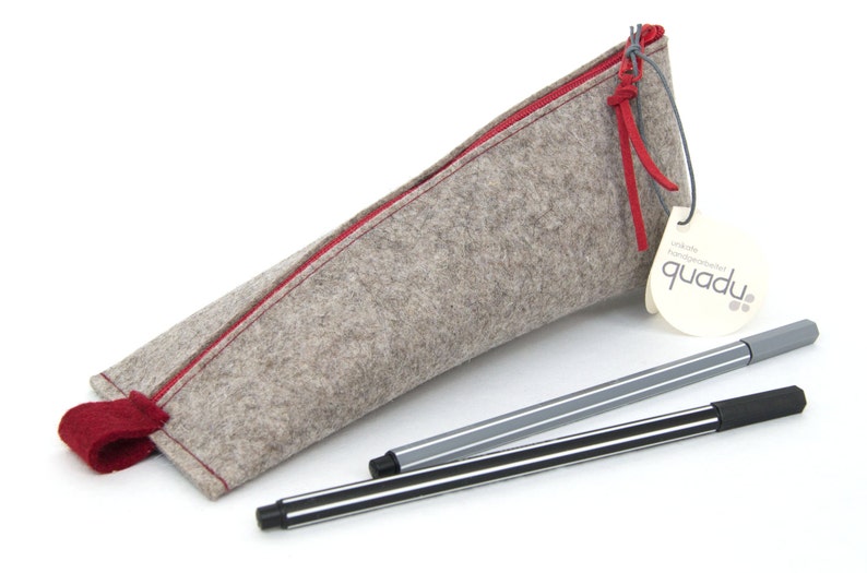 quadu pencil case pencil case made of wool felt beige mottled, zipper in 16 colors 03 rot