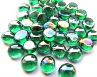 100 x Super Mini Glass Pebbles - Emerald Diamond (Approx. 12mm, 4mm thick)
