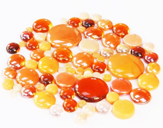 200g Round Mix of Glass Pebbles & Mosaic Tiles - Orange