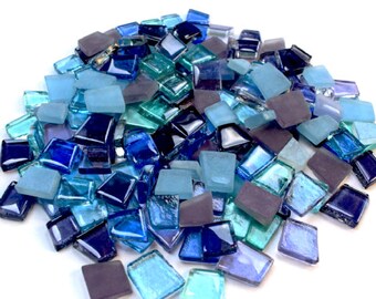 200g mix of Irregular Shaped Mosaic Glass Tiles - Delphinimum Mix