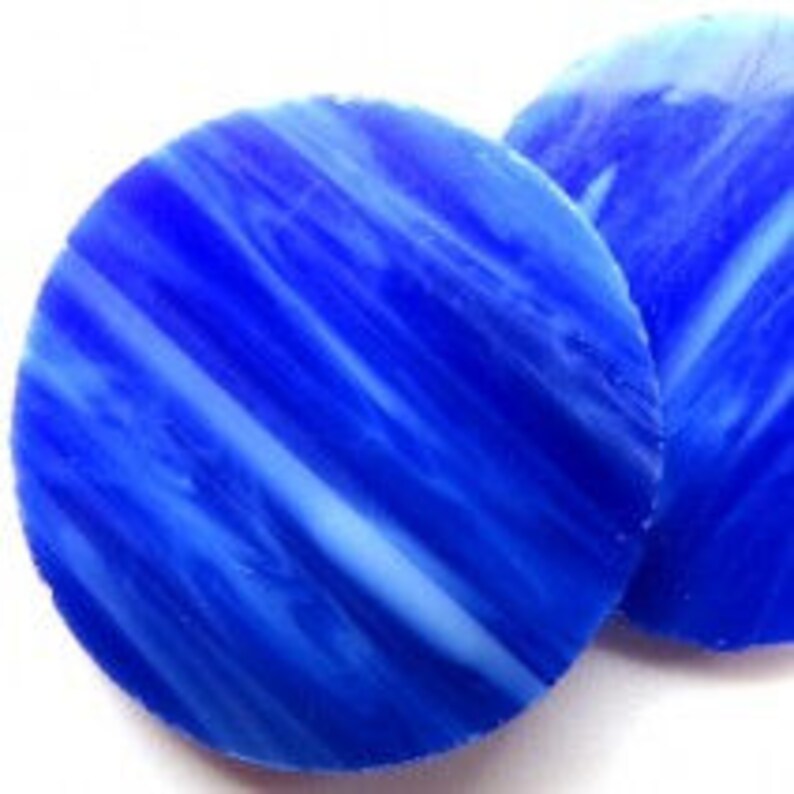 set of 2 Lapis Stained Glass Hand-Cut Circles Large 40mm round