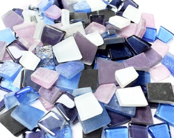 200g mix of Irregular Shaped Mosaic Glass Tiles - Pink & Blue Mix
