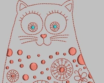 Cute cat redwork 01 machine embroidery design