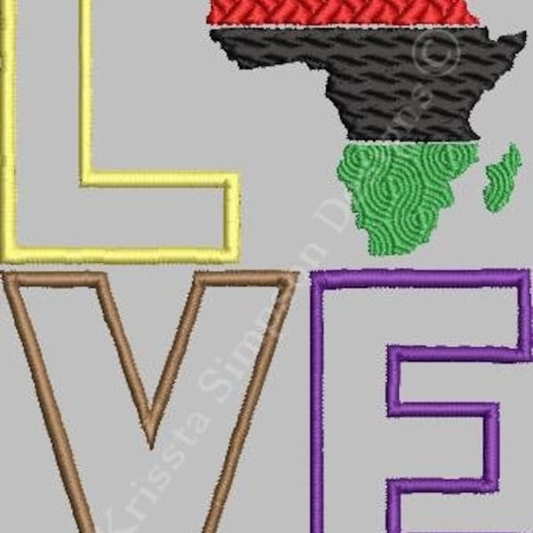 LOVE African continent machine embroidery design