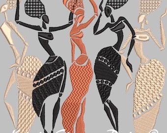 Native African dancers 01 machine embroidery design in 4 sizes/ 2 style of fillings/African embroidery - Folk/tribal design/quilting block