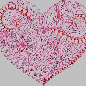 Zentangle style Valentine&#39;s day Heart 05 machine embroidery design in 3 sizes/oriental/mandala/quilting block/red work/heart pattern