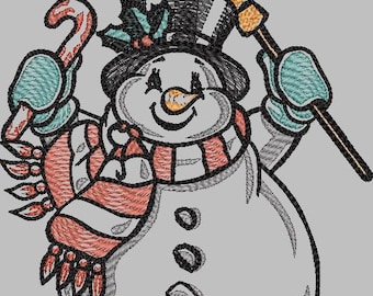 Vintage Christmas Snowman 02 machine embroidery design - redwork embroidery- Christmas design