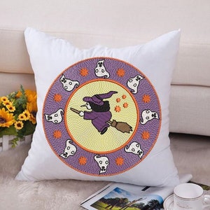 Halloween Mandala circle with Whitch and ghosts machine embroidery design image 2