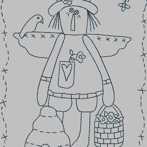 Vogelscheuche mit Vögeln rot Stickdatei / Quiltblock / One Line Art / süße Tiere / Kindermode