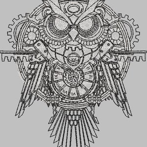 Steam punk Owl with clockwork redwork machine embroidery design