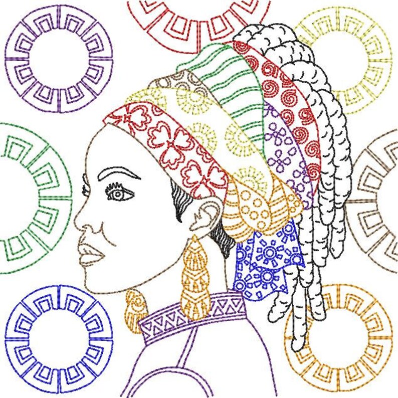 Native african woman redwork machine embroidery design  etsy