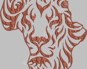Lion shaped African continent silhouette machine embroidery design in 3 sizes /African art/ animal lovers/ Quilting block/ Tribal design
