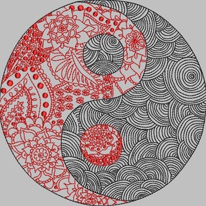 Yin and Yang Mandala style circle 05 machine embroidery design/oriental art/quilting blocks/red work/one-line art /mandala pattern