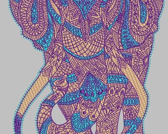 Mandala style Elephant 01 machine embroidery design- redwork- mandala art