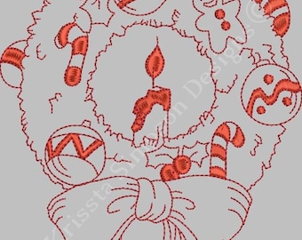 Vintage Christmas wreath 01 machine embroidery design in 3 sizes / red work / Vintage / Christmas decoration/quilting block/one-line art