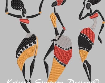 Native African Dancers 02 machine embroidery design in 5 sizes/ African fashion / Folk embroidery/tribal design/quilting block