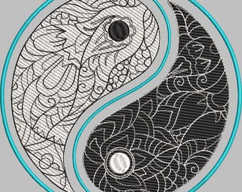 Mandala style Jing Jang circle 2 machine embroidery design / NEW!!! / 5 sizez / redwork /mandala /spiritual