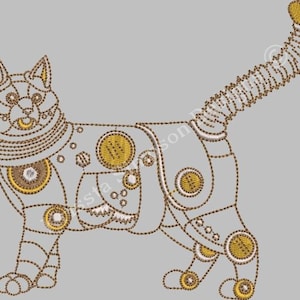 Steampunk Cat 01 machine embroidery design in 3 sizes/steampunk art/quilting block/cat lovers/red work art