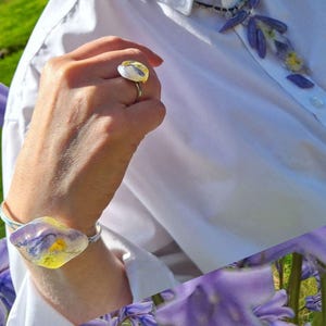 Resin Jewelry Set – Necklace, Adjustable Bracelet & Ring with Real Irish Wildflowers – Handmade Botanical Gift, Purple Floral Accessories