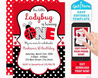 Ladybug Invitations Etsy