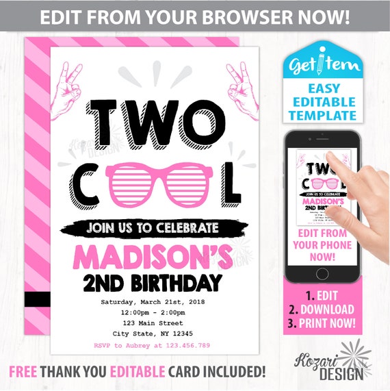 two cool birthday invitation two cool birthday party etsy