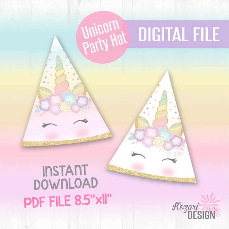 Digital File Unicorn Party Hat Printable Party Hat Unicorn Party Party Supplies Paper Party Supplies