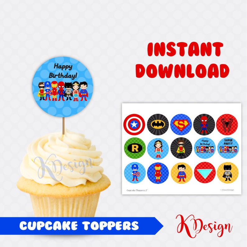 Superheroes Cupcake Toppers Printable Party Cupcake Toppers Kitchen Dining Kitchen Decor Efp Osteology Org
