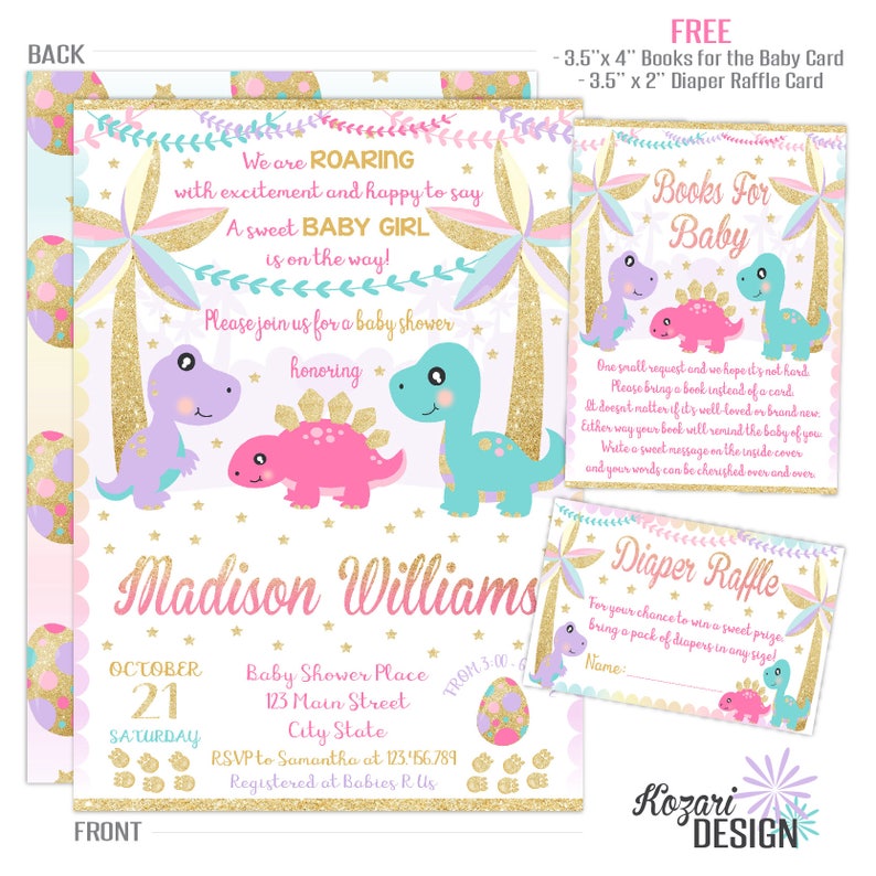 Dinosaur Baby Shower Invitation Girl Baby Shower Invitation Etsy