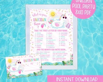 Unicorn Name Game, Unicorn Party Sign, Unicorn Birthday, Unicorn Printable, Unicorn Pool Party Game