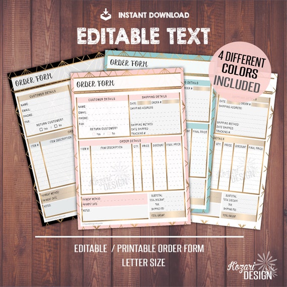 Order Form Template Printable Editable Order Form Business | Etsy