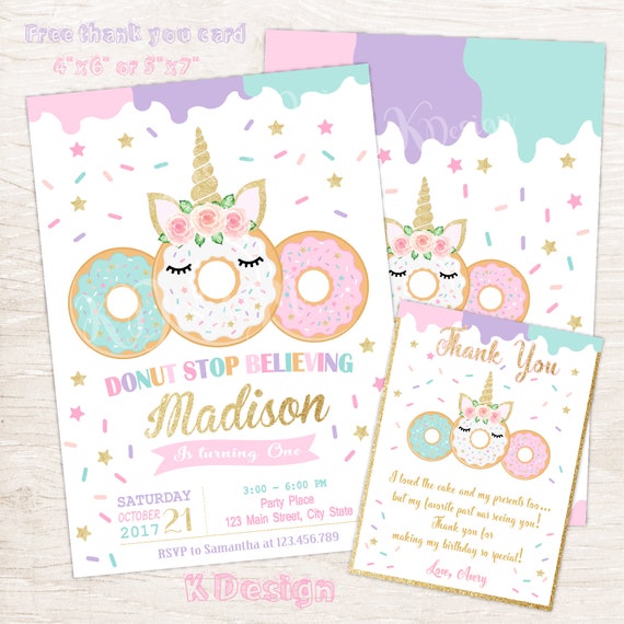 Donut Et Licorne Invitation Invitation Anniversaire Magique Etsy