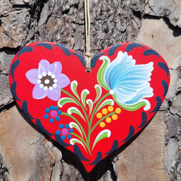 Bavarian Folk Art Ornament, German Folk Art, Heart Shaped Ornament, Bauernmalerei, Hand Painted Ornament