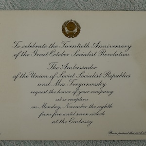 Original Invitation to the Twentieth Anniversary of the Great October Socialist Revolution  USSR Russia (E23)