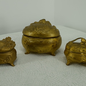 Three Antique Jewelry Casket Trinket Boxes Edwardian Victorian Art Nouveau Vintage