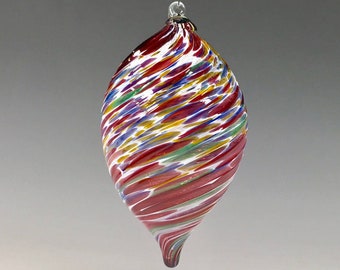 Hand Blown Glass Ornament:  Pink Blend and White Teardrop