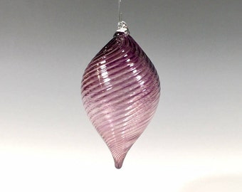 Hand Blown Glass Ornament:  Purple Teardrop