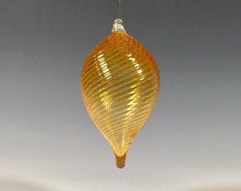 Hand Blown Glass Ornament:  Saffron Teardrop