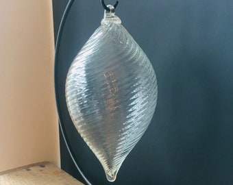 Hand Blown Glass Ornament:  Clear Teardrop