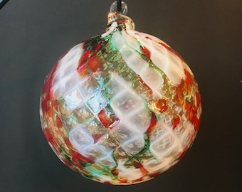 Hand Blown Glass Christmas Ornament:  Christmas Holiday Blend Faceted Sphere