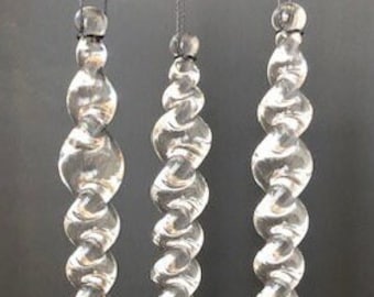 Hand blown glass icicle ornaments clear crystal sold as a set of 3