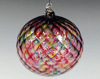Hand Blown Glass Ornament:  Pink Mix Faceted Sphere
