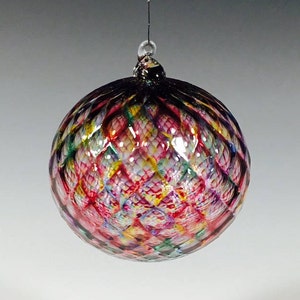 Hand Blown Glass Ornament:  Pink Mix Faceted Sphere