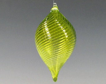 Hand Blown Glass Ornament:  Lime Green Teardrop