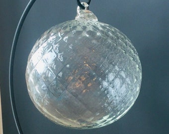 Hand Blown Glass Ornament:  Clear Faceted Sphere